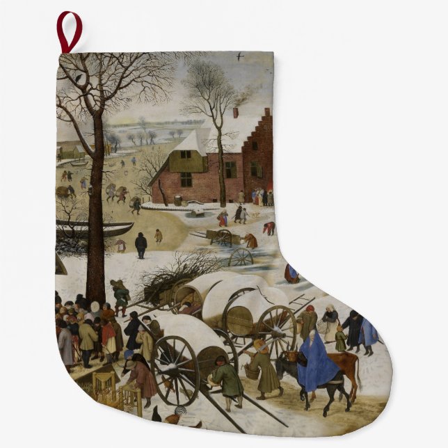 The Census at Bethlehem (by Pieter Bruegel) Large Christmas Stocking (Front)