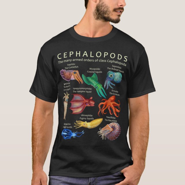 The Cephalopod Octopus Squid Cuttlefish and Nautil T-Shirt (Front)