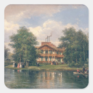 The Chalet with Yellow Door in Bois de Square Sticker