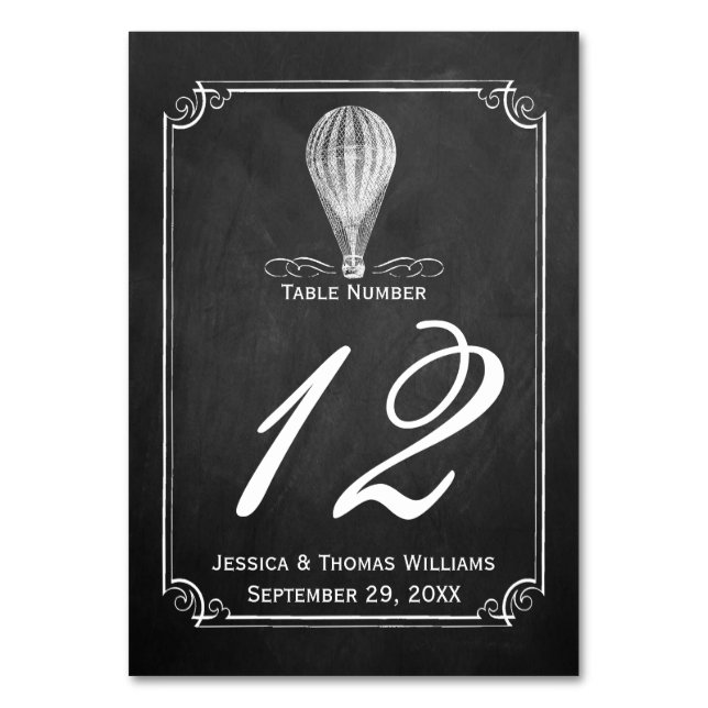 The Chalkboard Hot Air Balloon Wedding Collection Table Number (Front)