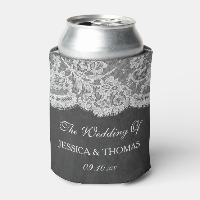 The Chalkboard & Lace Wedding Collection Can Cooler (Can Front)