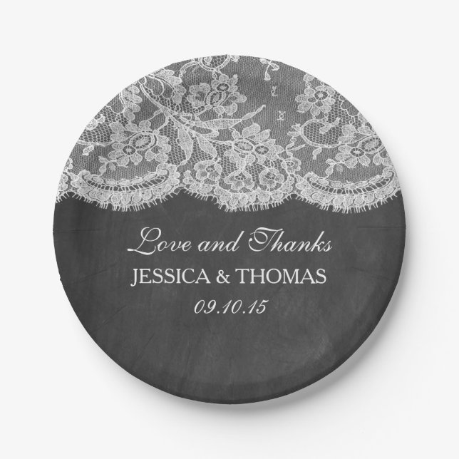 The Chalkboard & Lace Wedding Collection Paper Plate (Front)