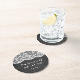 The Chalkboard & Lace Wedding Collection Round Paper Coaster