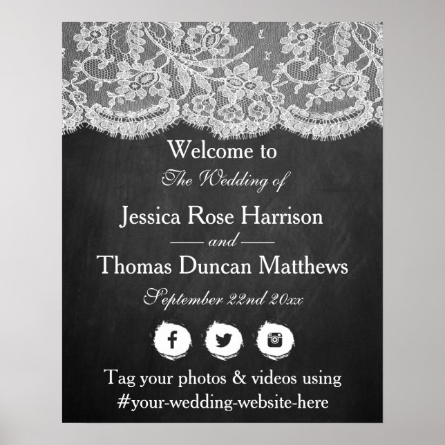The Chalkboard & Lace Wedding Collection Welcome Poster (Front)