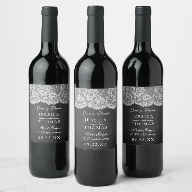 The Chalkboard & Lace Wedding Collection Wine Label (Bottles)