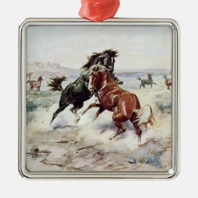 The Challenge (Wild Horses Fighting) Metal Tree Decoration (Front)