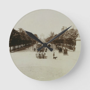 The Champs Elysees, Paris (sepia photo) Round Clock