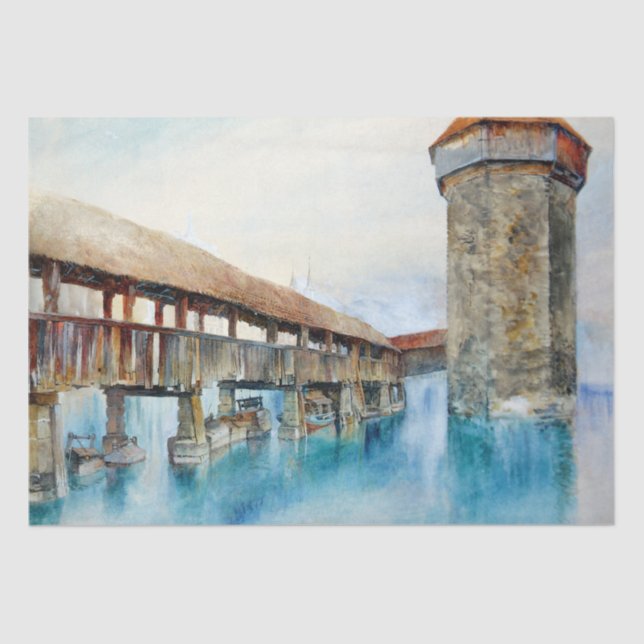 The Chapel Bridge in Lucerne (Switzerland) Tissue Paper (Front)