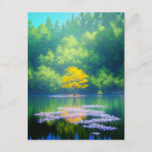 The Charming Yellow Tree in the Heart of the Lake Postcard