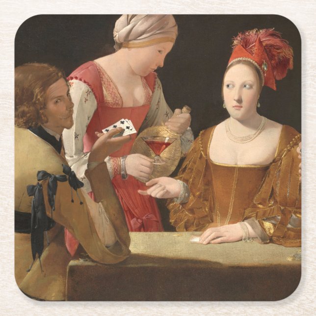 The Cheat with the Ace of Clubs, La Tour Square Paper Coaster (Front)