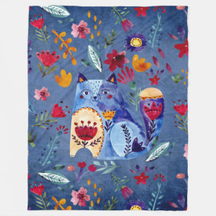 The Cheeky Cat in Flower Garden Fleece Blanket