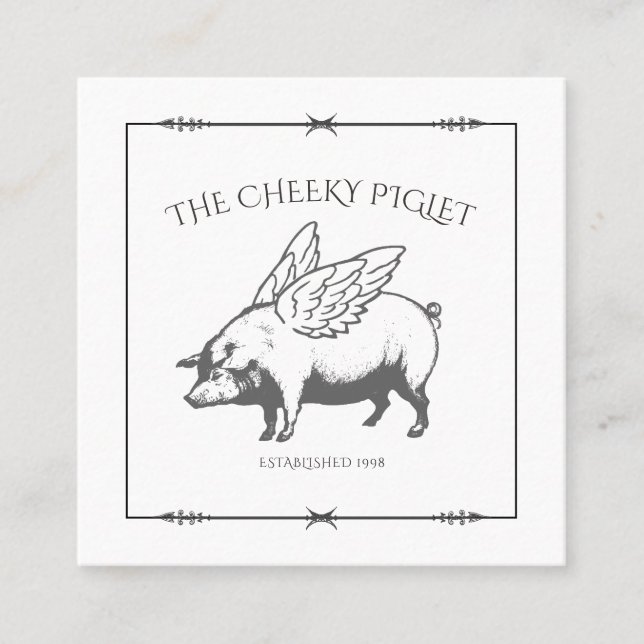 The Cheeky Piglet With Wings Custom Logo Square Business Card (Front)