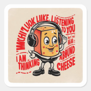 The cheese has a friendly face square sticker