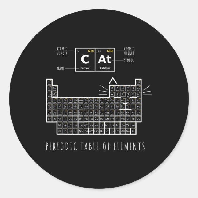 The Chemistry Cat, Periodic Table Of Elements  Classic Round Sticker (Front)