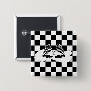 The Chequered Flag and Race Cars 15 Cm Square Badge