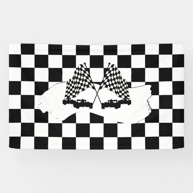 The Chequered Flag and Race Cars Banner (Horizontal)