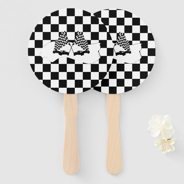 The Chequered Flag and Race Cars Hand Fan (Front and Back)