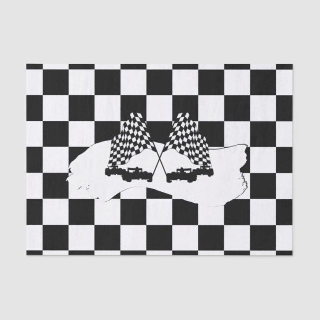 The Chequered Flag and Race Cars Reserved Tissue Paper (Front)