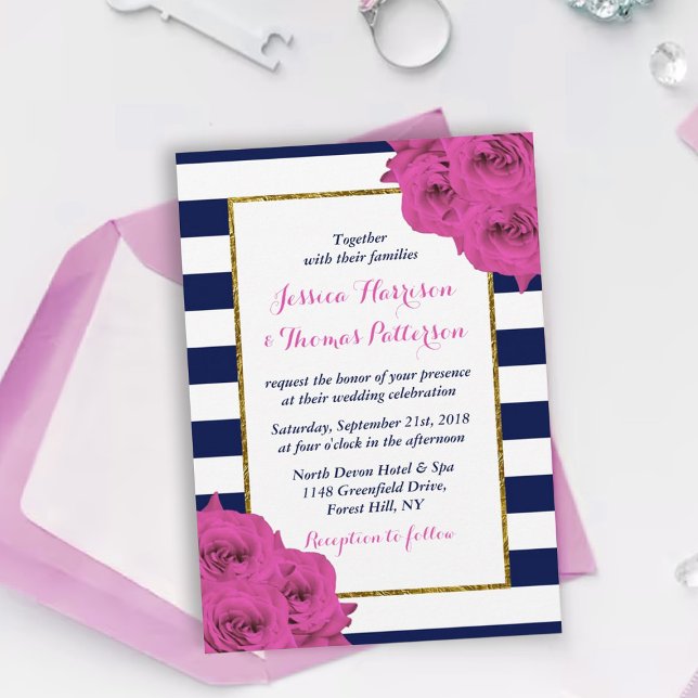 The Chic Modern Luxe Wedding Collection Pink Roses Invitation (Creator Uploaded)