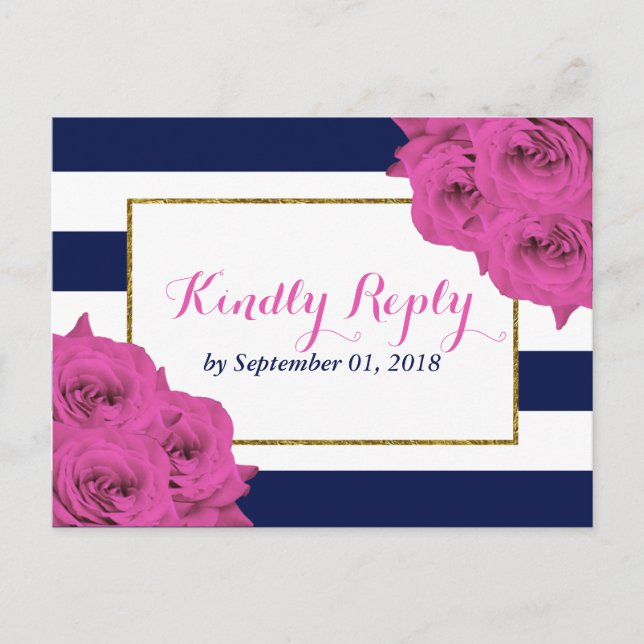 The Chic Modern Luxe Wedding Collection Pink Roses Invitation Postcard (Front)