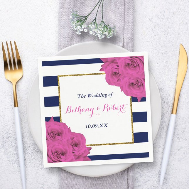 The Chic Modern Luxe Wedding Collection Pink Roses Napkin (Creator Uploaded)