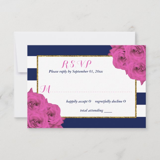 The Chic Modern Luxe Wedding Collection Pink Roses RSVP Card (Front)