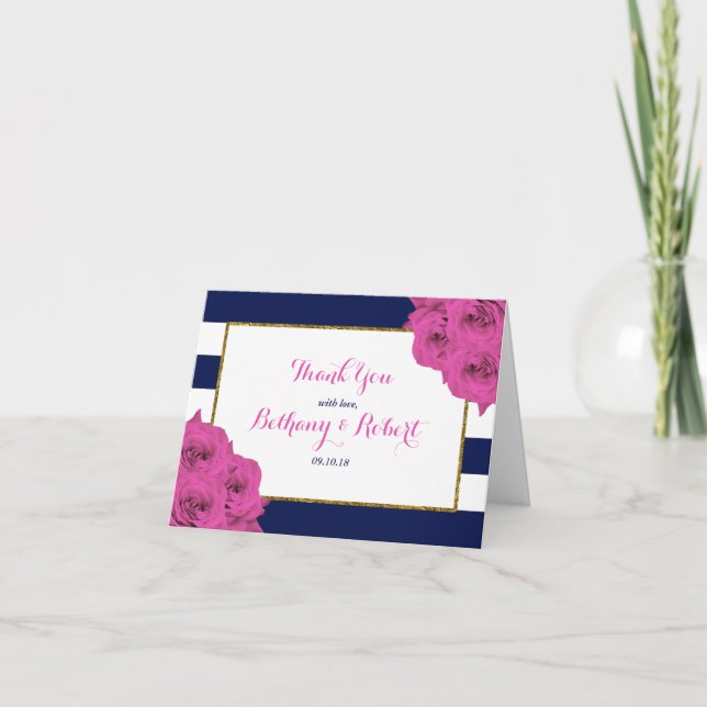 The Chic Modern Luxe Wedding Collection Pink Roses Thank You Card (Front)
