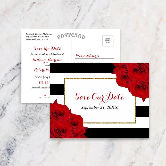 The Chic Modern Luxe Wedding Collection- Red Roses Announcement Postcard (Creator Uploaded)