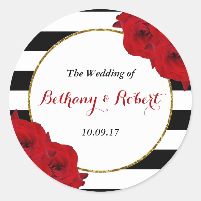 The Chic Modern Luxe Wedding Collection- Red Roses Classic Round Sticker (Front)