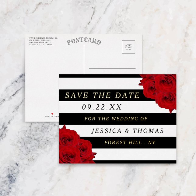 The Chic Modern Luxe Wedding Collection- Red Roses Foil Invitation Postcard (Creator Uploaded)