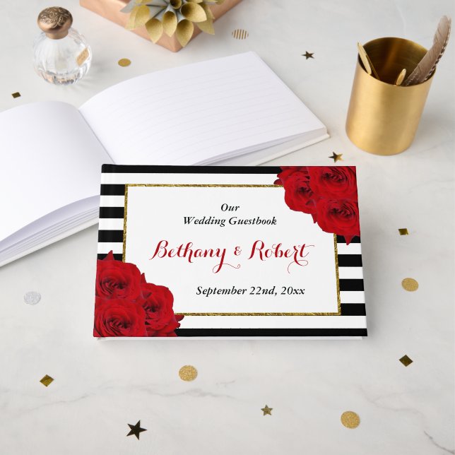 The Chic Modern Luxe Wedding Collection- Red Roses Guest Book (Front Open)