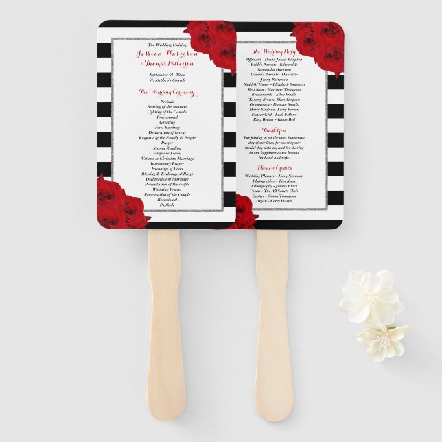 The Chic Modern Luxe Wedding Collection- Red Roses Hand Fan (Front and Back)