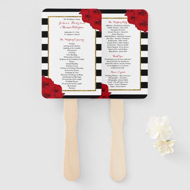 The Chic Modern Luxe Wedding Collection- Red Roses Hand Fan (Front and Back)