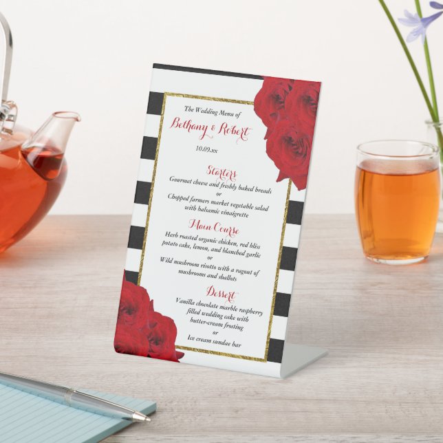 The Chic Modern Luxe Wedding Collection- Red Roses Pedestal Sign (In SItu)