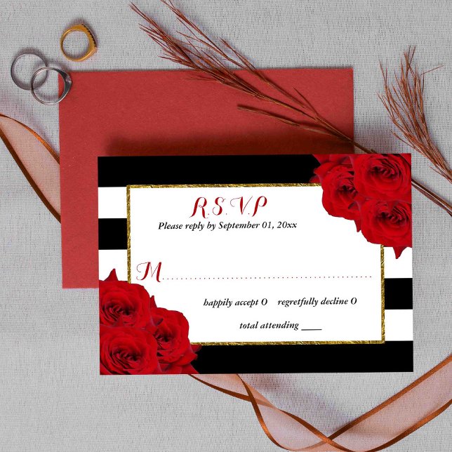 The Chic Modern Luxe Wedding Collection- Red Roses RSVP Card (Creator Uploaded)