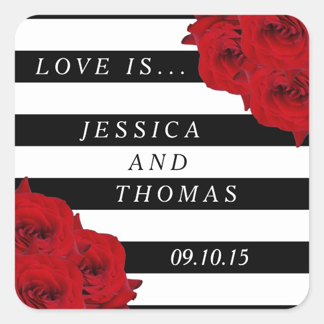 The Chic Modern Luxe Wedding Collection- Red Roses Square Sticker (Front)