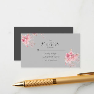 The chic pink sakura flowers on a grey enclosure card