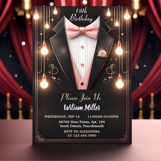 The Chic Suit Award Men Adult Tuxedo 18th Birthday Invitation (Creator Uploaded)