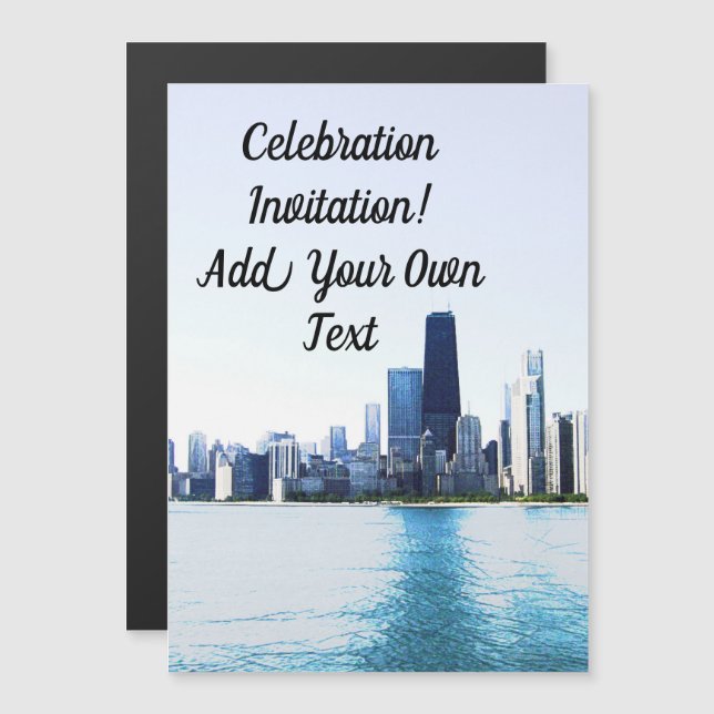 The Chicago Skyline Lightened Photo Magnetic Invitation (Front/Back)