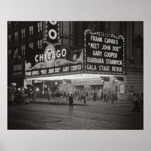 The Chicago Theatre at Night 1941 Vintage Photo Poster
