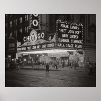 The Chicago Theatre at Night 1941 Vintage Photo