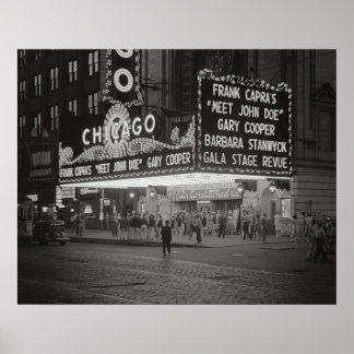 The Chicago Theatre at Night 1941 Vintage Photo Poster
