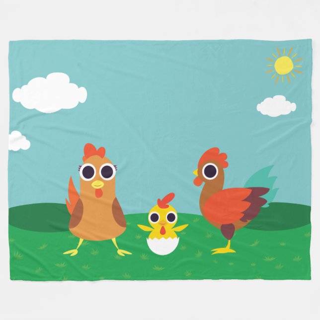 The Chicken Family at Daytime Fleece Blanket (Front (Horizontal))