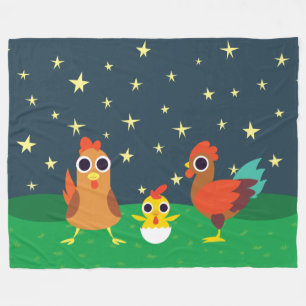 The Chicken Family at Night Fleece Blanket