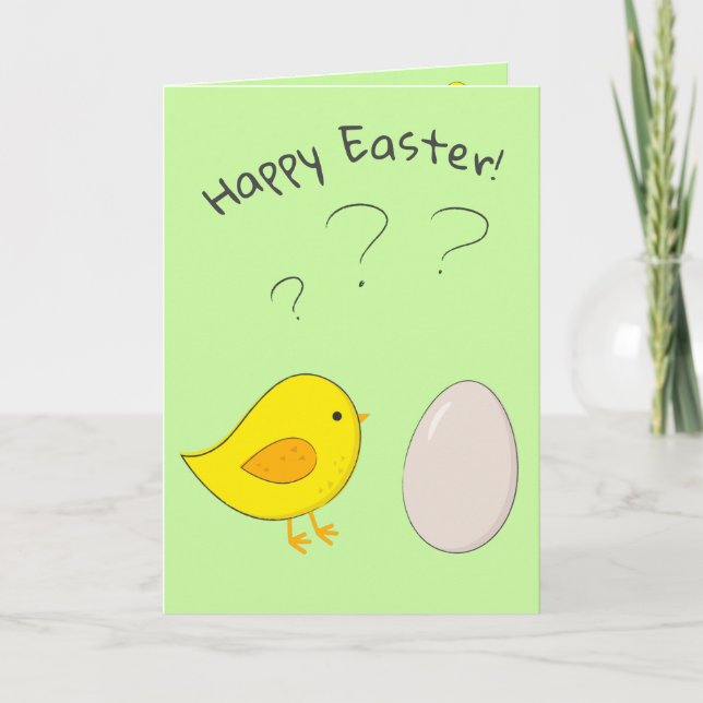 The chicken or the egg cute Easter cartoon Holiday Card (Front)