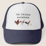 The Chicken Whisperer Trucker Hat<br><div class="desc">Funny tracker hat design for chicken lovers and farmers featuring watercolor illustration of chickens and a chick with a text that says "the chicken whisperer"</div>