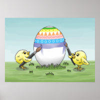 The chickens paint an Easter egg