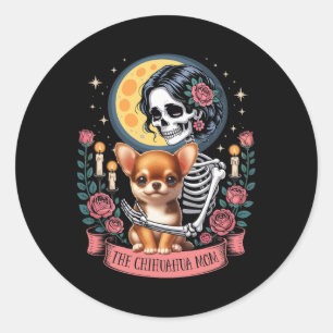 The Chihuahua Mum Halloween Dog Onwer Skeleton Wom Classic Round Sticker