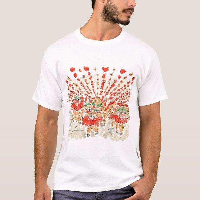 The Chinese Lion Dance Watercolor T-Shirt (Front)