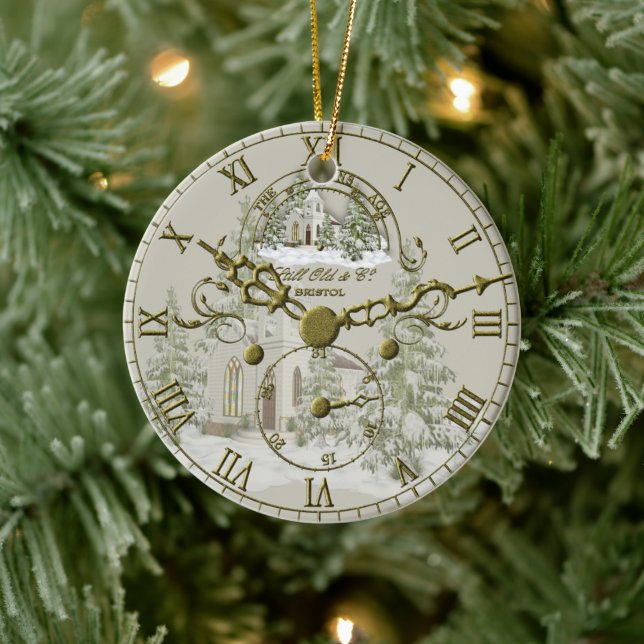The Christmas Church Clock Face Ceramic Tree Decoration (Tree)